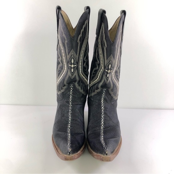 Team West Men's Brown Leather Pointed Toe Pull On Western Boots - Size US 6.5 - Picture 4 of 8